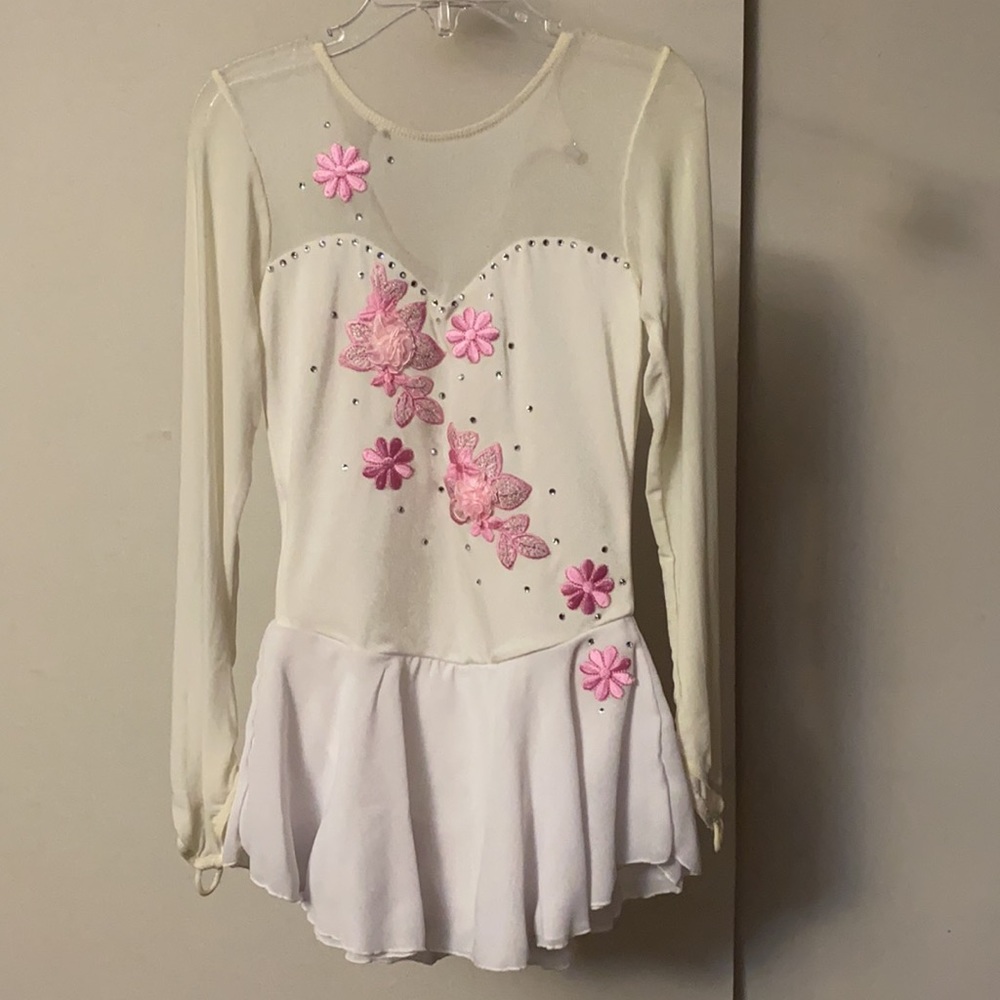 White Pink Floral Skating Dress
